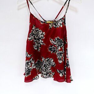 ANTHROPOLOGIE Floral 100% Silk Ruffle Tank Top Camisole Cami size 2P XS Burgundy